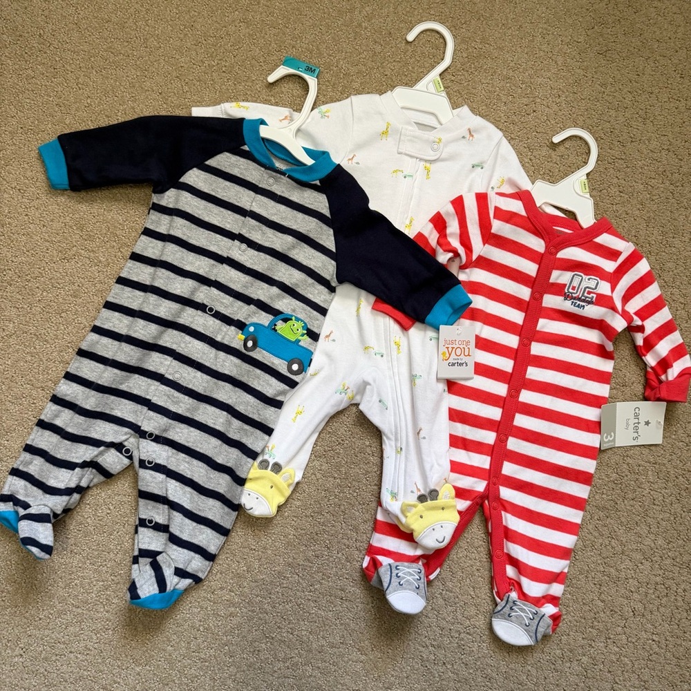 CARTER'S Bundle Set of 3 Onesies Baby 3M Long Sleeves Cute NWT